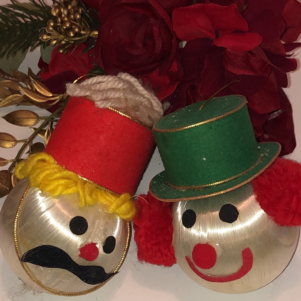 Silk ball Snowman Ornaments 1970s Snowman Silken Ball 70s Silk ornaments VINTAGE